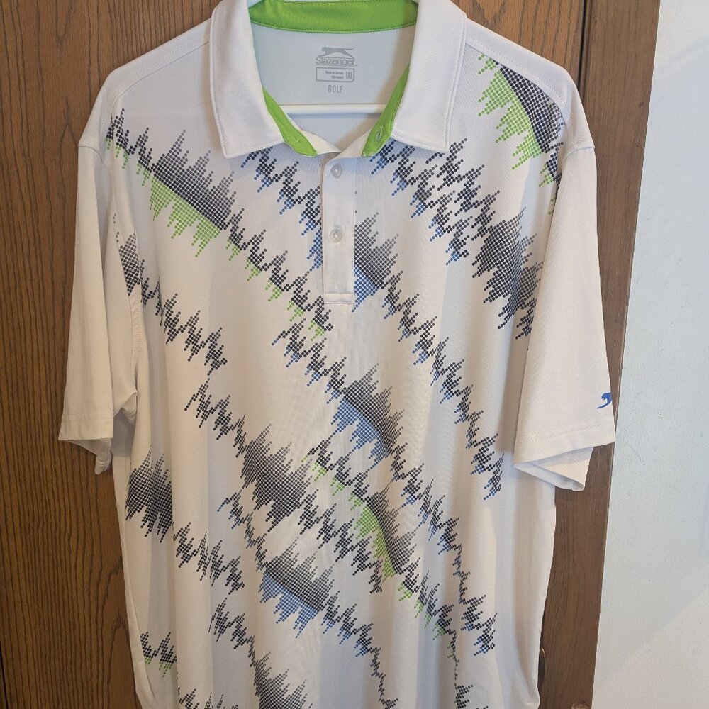 Slazenger Golf Athletic Polo Short Sleeve Gray Geometric Pattern-Men's Size XL